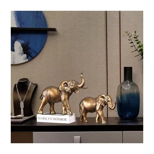 EUROPEAN GOLDEN RESIN AUSPICIOUS ELEPHANT HOUSEHOLD DECORATION MODERN CREATIVE ANIMAL FURNISHING FIGURINES