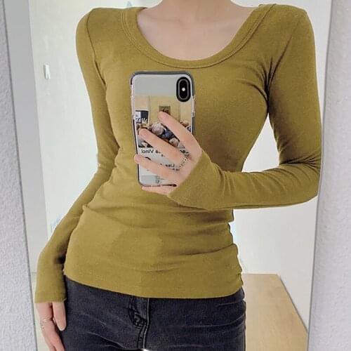 Long Sleeve T Shirt Women Cotton O Neck Slim Korean Fashion Basic Spring Autumn New Elasticity Soild Tee Shirts Femme Tops Woman