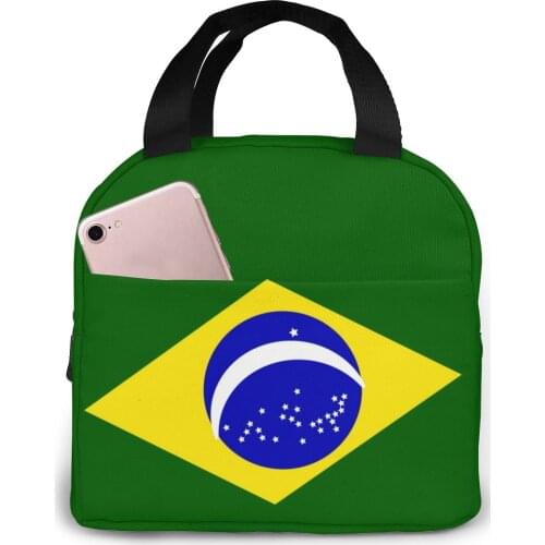 Brazil Flag Canvas Portable Cooler Lunch Bag Fashion Thermal Insulated Food Bags Food Picnic Lunch Box Bag for Men Women Kids