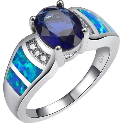 Blue Crystal Zircon With Blue Fire Opal 925 Sterling Silver Ring Size 6 7 8 9 10