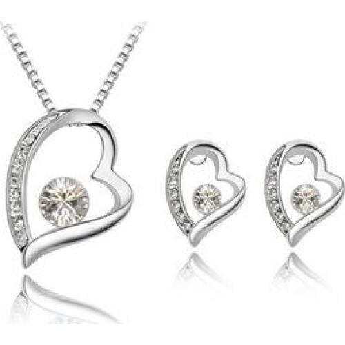 Exquisite 925 sterling silver jewelry set ladies bride wedding, Austrian crystal necklace earrings Valentines Day gift s030
