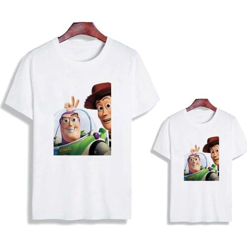 Cowboy Woody Buzz Lightyear Toy Story Print Famliy Look Tshirt Summer Fashion Baby Girl Boy Brothers and Sisters Parents Clothes