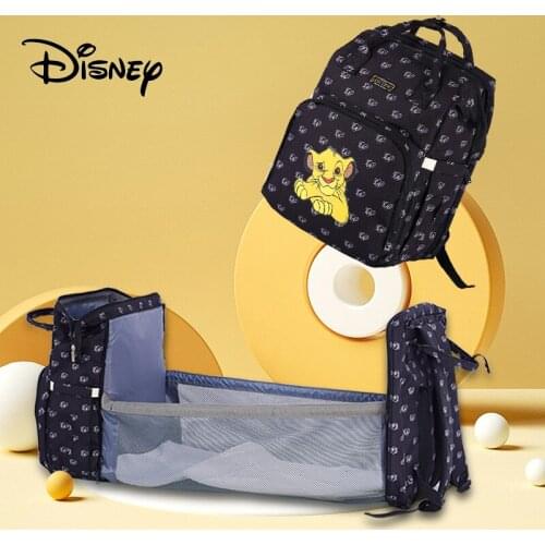 Disney Cartoon Baby Diaper Bag Folding Bed Multifunctional Portable Backpack Baby Bed Diaper Bags For Mom Changing Table Pad