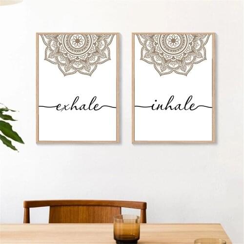 Islamic Bismillah Quotes Wall Art Poster Beige Floral Canvas Painting Exhale Inhale Mandala Mindfulness Zen Prints Home Decor