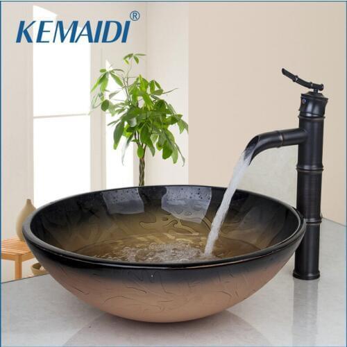 US Antique Brass Hot & Cold Water Combo Set Round Taps Vessel Drain Bathroom Sink Faucet Counter Top Mixer Vanity Stream Spout