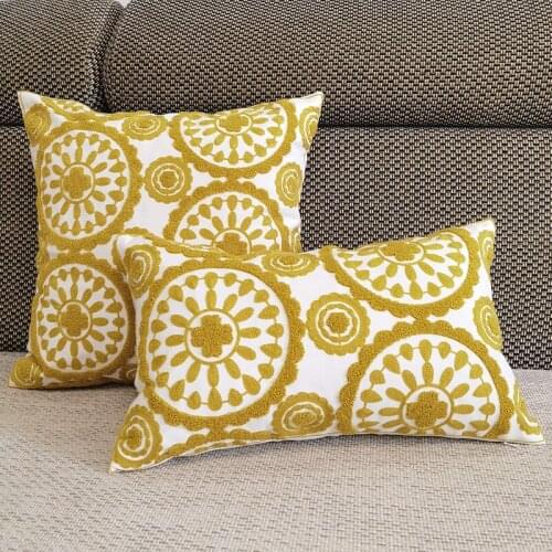 Home Decor Cushion Cover Vintage Yellow Floral Cotton Embroidery Pillow Case with For Sofa Bed Living Room 45x45cm/30x50cm
