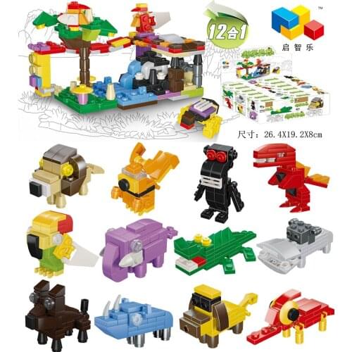 Small Particles12 IN1 Building Blocks Children Assembling Cartoon Animal Model Spell DIY Educational Toy Dog Crocodile Bird Gift
