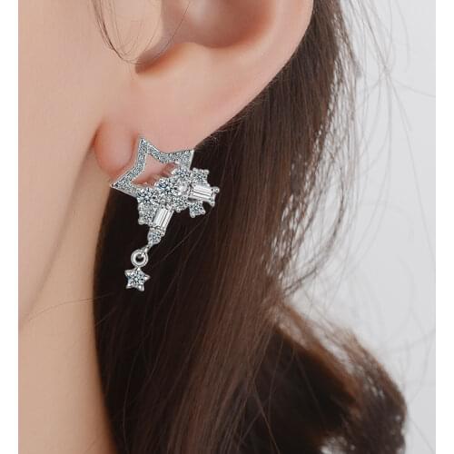 925 Sterling Silver New Luxury Jewelry Trendy Star Earrings For Women Retro Party Girls Gift