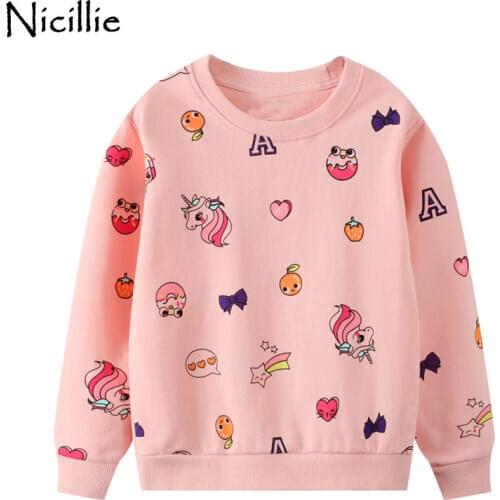 Nicillie New Long Sleeve Girls Sweatshirt Winter Children T-shirts Unicorn Kids Cotton Sweatshirt Cartoon Print Girls Clothing