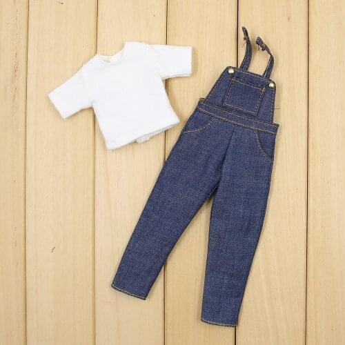 DBS blyth doll clothes Cute fashion denim jumpsuit with white short sle high quality 1/6 doll normal joint azone licca icy