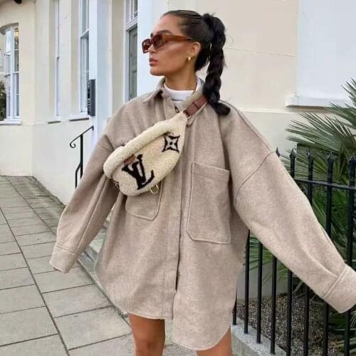 Pop Autumn Winter Women Jacket Long Sleeves Lapel Collar Solid Oversized Warm Thicken Women Coat Vogue High Street Tops