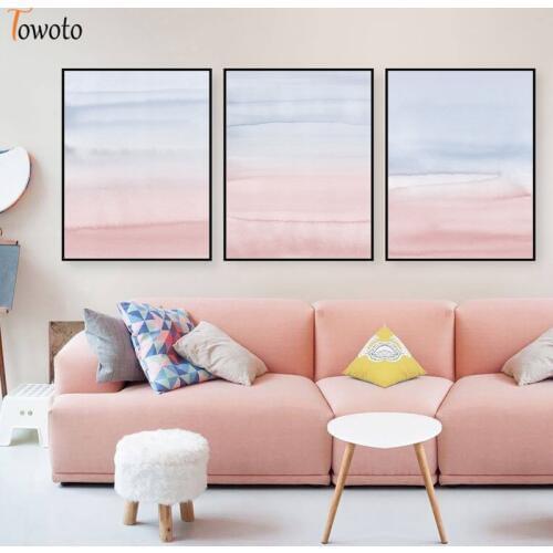 Pink Blue Wall Art Watercolor Landscape Canvas Painting Posters and Prints Nordic Decorative Wall Pictures for Living Room Decor