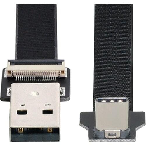 Up Down Angled USB-C Type-C Male to USB 2.0 Type-A Male Data Flat Slim FPC Cable for FPV & Disk & Phone
