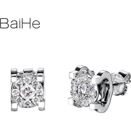 BAIHE Solid 14K White Gold 0.28ct H/SI Bull Head Group Inlaid Diamond Earring Fine Jewelry Stud Earrings Women Cерьги 2020 тренд