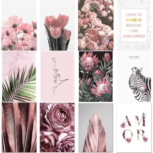 Modern Landscape Pink Wall Art Fresh Tulip Flower Leaves Picture Canvas Paintings Girl Room Living Room Decoration Home Decor