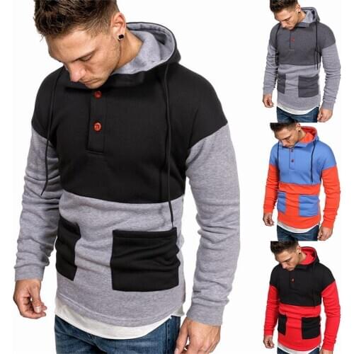 Hoodies Men 2020 Autumn and Winter New Fashion Casual Men Patchwork Hooded Slim Velvet Warm Long Sleeve Men Hoodie