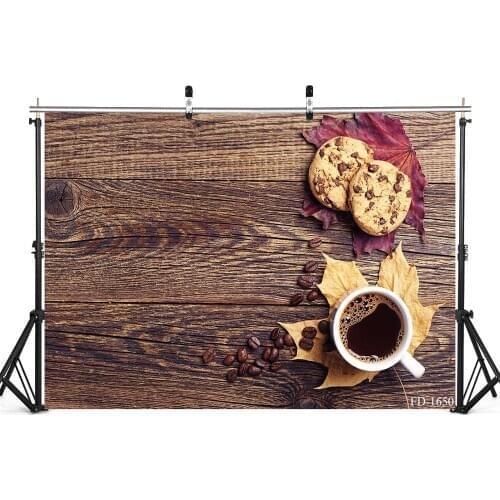 Vintage Wooden Board Coffee Biscuits Vinyl Photography Background For Children Baby Birthday Portrait Studio Photo Backdrop Prop