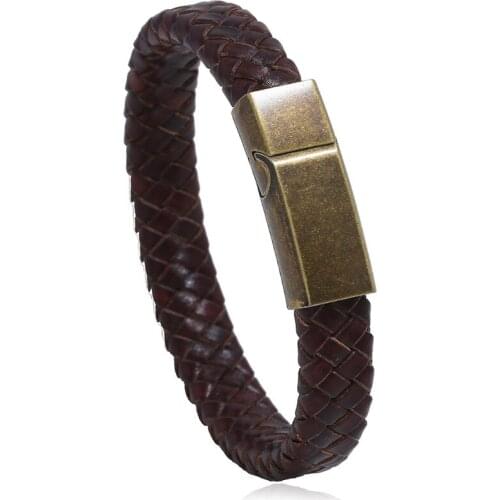 Explosive Style Stainless Steel Leather Bracelet Retro Woven Mens Jewelry Imitation Leather Bracelet Titanium Steel Bracelet
