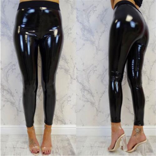 Women Faux Leather Pants Sexy Ladies High Waist PU Skinny Solid Slim Stretch Pencil Pants Trousers Capris Nightclub Partywear