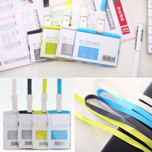 1PCS Credit ID Card Badge Tag Holder Hard Plastic Pocket Pass Case Neck Strap Lanyard Set Of Personnel Cards