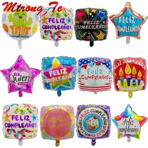 10pcs 18inch Spanish Happy Birthday Party Decoration Foil Balloons Feliz Cumpleanos Square Stars Helium Balls Baby Shower Globos