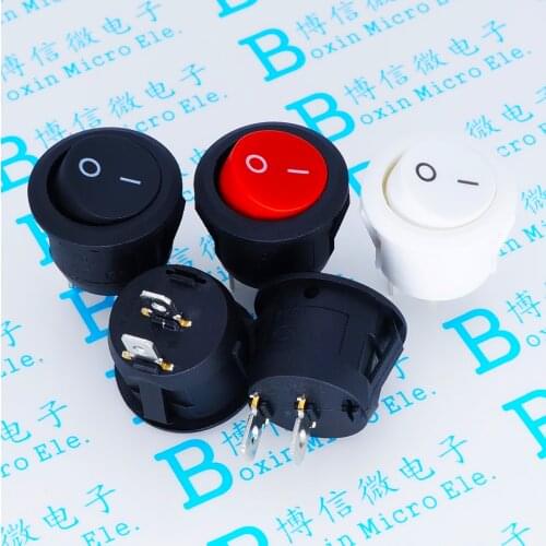 10Pcs 16mm Diameter Small Round Boat Rocker Switches Black Mini Round Black White Red 2 Pin ON-OFF Rocker Switch