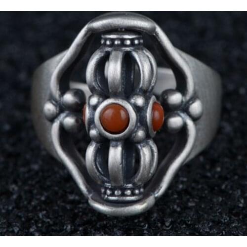 925 Sterling Silver Tibetan Buddhism Rotatable Mens Ring S925 Resizable Size Retro Rings For Anxiety Fidgeting Fine Jewelry
