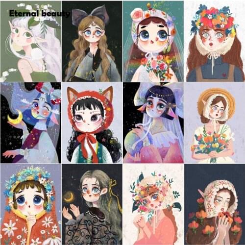 Diamond Painting Cartoon Girls Hand Painted Pictures of Rhinestones Full Diamond Embroidery Cross Stitch Kits Mosaic Home Decor
