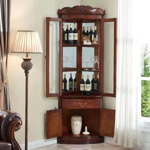 American solid wood wine cabinet dining room corner cabinet living room corner shelf triangle cabinet European glass wine cabine