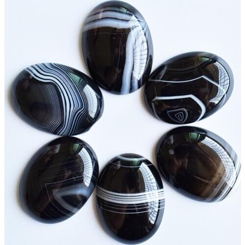 Free shipping 6pcs/lot Wholesale 30x40mm natural black stripe onyx Oval CAB CABOCHON beads for jewelry accessories making