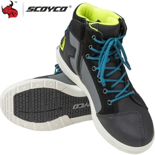SCOYCO Motorcycle Boots Waterproof Moto Motocross Boots Men Microfiber Leather Casual Shoes Breathable Motorbike Riding Shoes