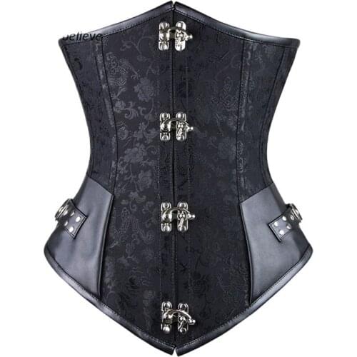 Burvogue Steampunk Corset Brown Black Steel Bone Underbust Corsets Dobby Corselets Sexy Waist Slim Bustiers Waist Cincher corset