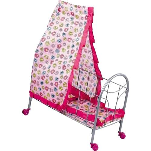 Baby Fun Play Pretend Furniture Crib Bed with Wheels for Reborn Doll Supply