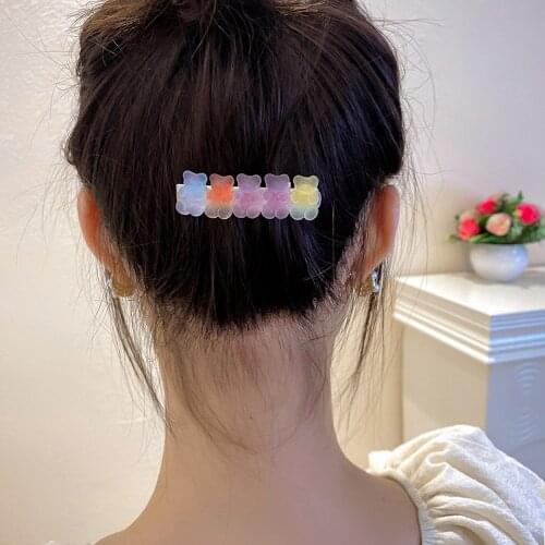Gummy Bear Barrette Headwear Jelly Color Bear Colorful Fashion Hair Clip Girls Women Korea Candy Color Hairpin Duckbill Clip