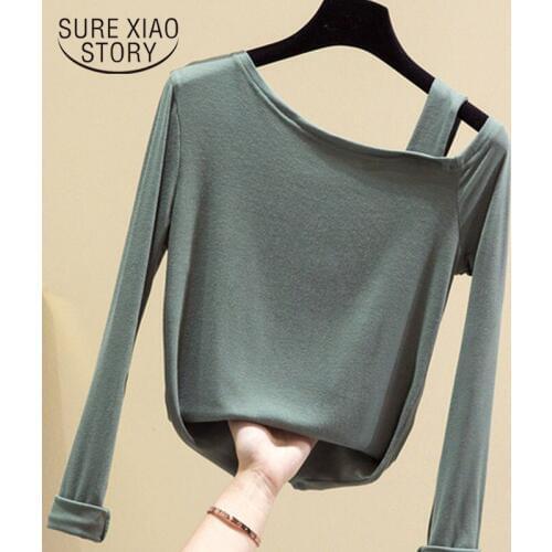 Cotton Tshirt 2021 Autumn Harajuku Korean T-shirt Women Slim Bottoming Clothes Office Lady Long Sleeve Shirt Women 10485