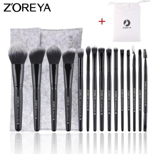 ZOREYA Make Up Brushes 9/15pcs With storage cloth bag Powder Blush Foundation Eye Shadow Eyeliner Eyelash Blending Brush