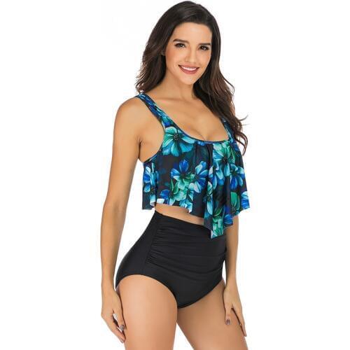 Aikulli Two Piece Swimsuit Tankini Set Women Bathing Suit Ruffled Flounce Swimwear High Waist Bikini Brazilian Biquini Swim Suit
