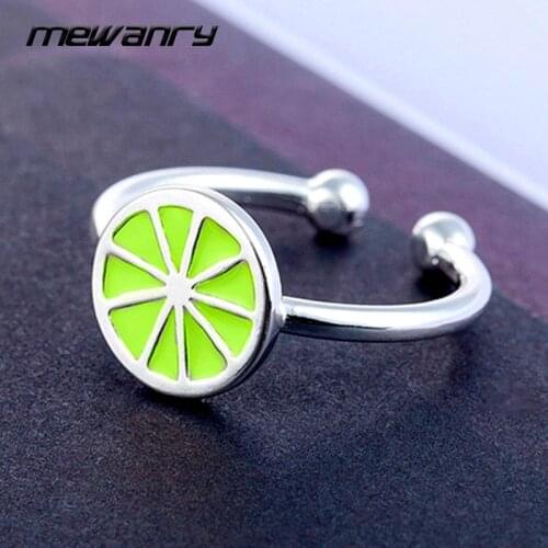 Mewanry 925 Sterling Silver Rings for Women New Trend Creative Unique Design Sweet Cute Green Lemon Party Jewelry Birthday Gifts