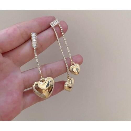 Fashion Zircon Metallic Big Heart AB Statement Long Drop Earrings For Women Personality New Jewelry