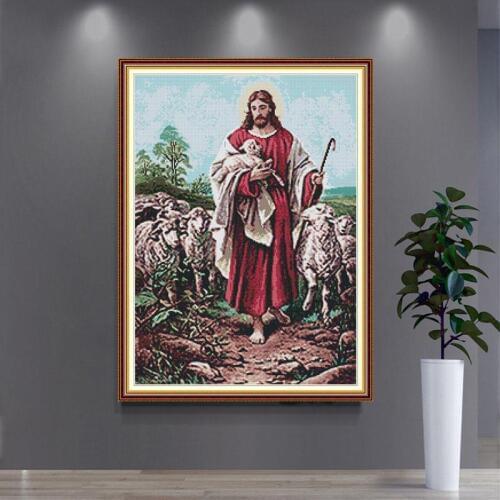 Joy Sunday Cross Stitch Kit Religious Figure Jesus Shepherd Embroidery Kit Needlework Set 11CT 14CT Home Decoration Painting