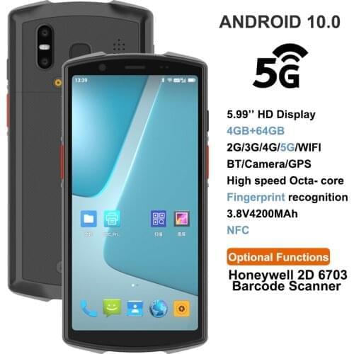 New 5G Android 10.0 Portable Barcode Scanner Honeywell PDA 5.99'' Handheld Terminal with Fingerprint NFC RFID 5G WIFI Bluetooth