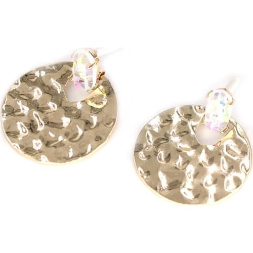 2020 New Arrival Small Oval AB Stone Inlay Hammered Round Dangle Earrings High Polish Hot Brand Statement Drop Earrings