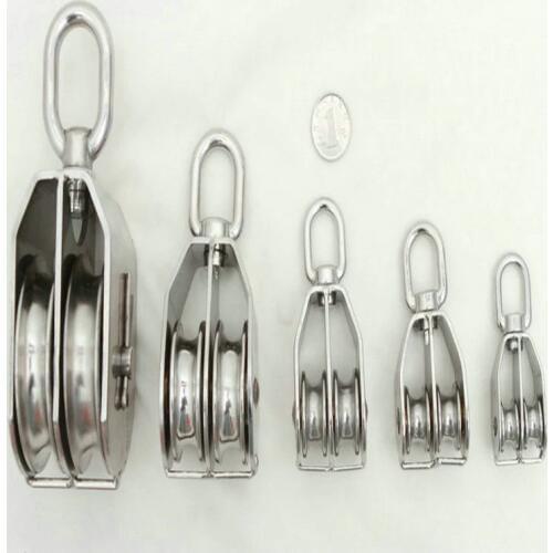 Wholesale Lifting Chain Cable Belt 50MM 304 Stainless Steel Eye Swivel Two Wheels Double Pulley Block