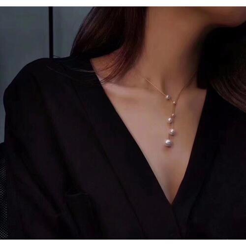 Fashion Steel Wire 4-9MM Freshwater Pearl Necklace, Silver Color Wire and Yellow Color Wire for Choice