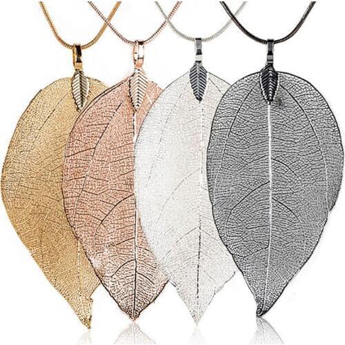 QCOOLJLY Sweater Coat Necklaces Ladies Girls Snake Chain Leaves Leaf sweater Pendant Necklace Long Chain Jewelry for Womens