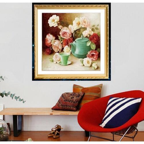 Needlework, Cross Stitch 2015 DIY Cross Stitch Kit Sets For Embroidery Painting Print Full Flowers Vase Peony 30x40cm