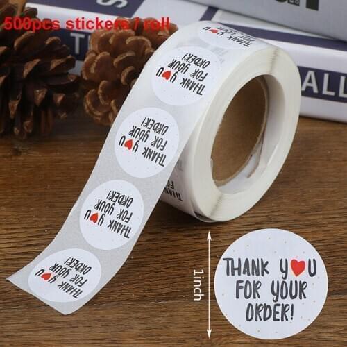 Round Thank You For Your Order Sticker Heart Thanks For Shopping Small Shop Local Handmade Sticker White Labels Sticker 500pcs