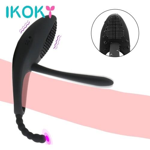 IKOKY G-spot Vibrator Delay Ejaculation Cock Ring Vibrating Penis Ring Anal Vagina Stimulation 7 Speed Sex Toys for Couples