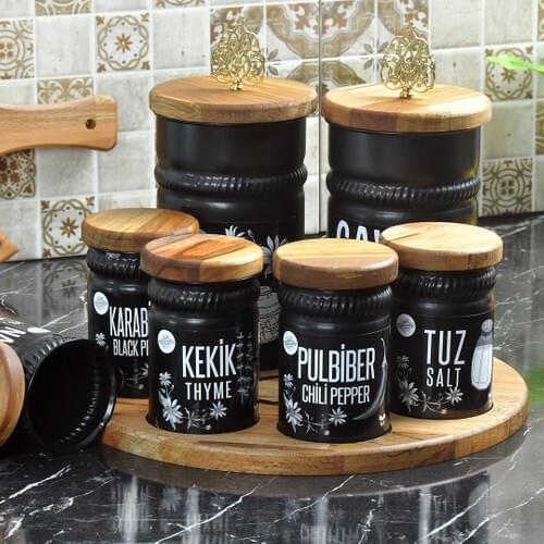 Yildiray Metal With Wooden Lid the pole Spice Rack and Tea Coffee Wooden Standing Set