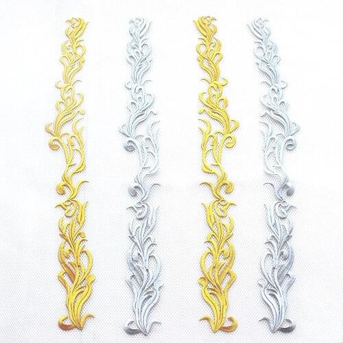 Iron On Appliques Gold Embroidery Flower Cosplay Costumes Garment Patches Embroidered Garment Trims Gold And Silver 60cm*8cm